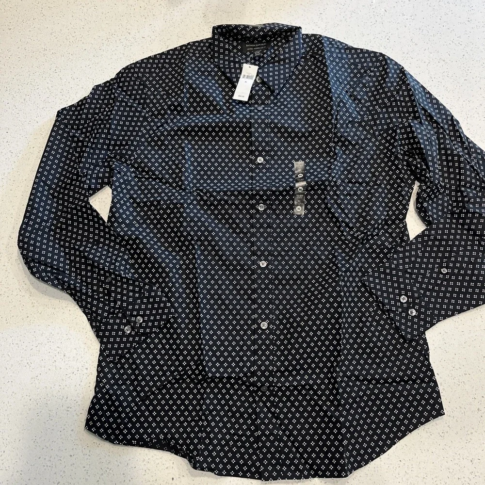 NWT - Banana Republic Men's Black Tailored Slim Fit AOP Dress Shirt Sz XL